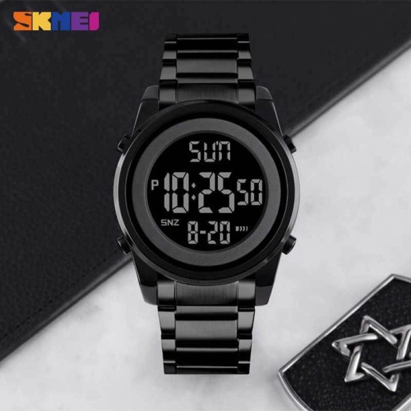 SKMEI 1611 Dual Time Digital Chrono Stainless Steel Waterproof Watch for Men - Black - Image 3