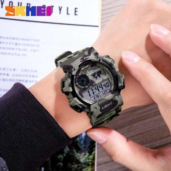 SKMEI 1723 Men's Multifunction Sports Digital Countdown Chronograph Waterproof Watch - Camouflage/Green - Image 2