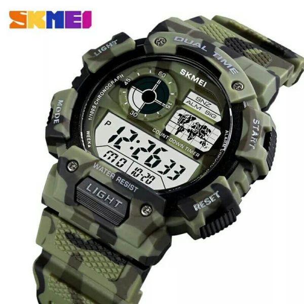 SKMEI 1723 Men's Multifunction Sports Digital Countdown Chronograph Waterproof Watch - Camouflage/Green